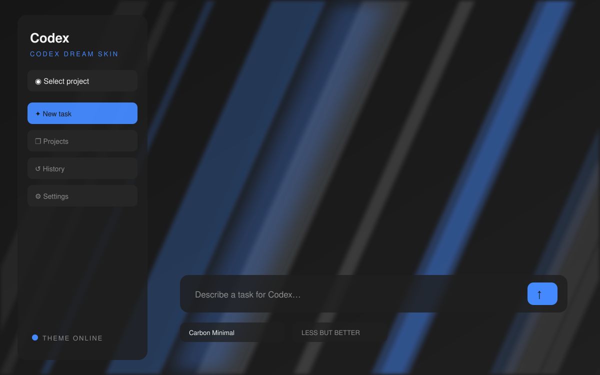 Carbon Minimal — Codex Dream Skin theme preview