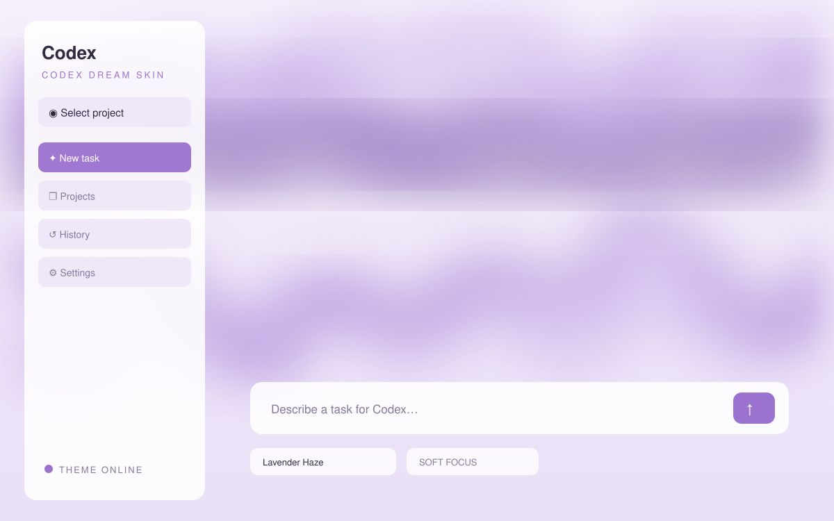 Lavender Haze — Codex Dream Skin theme preview