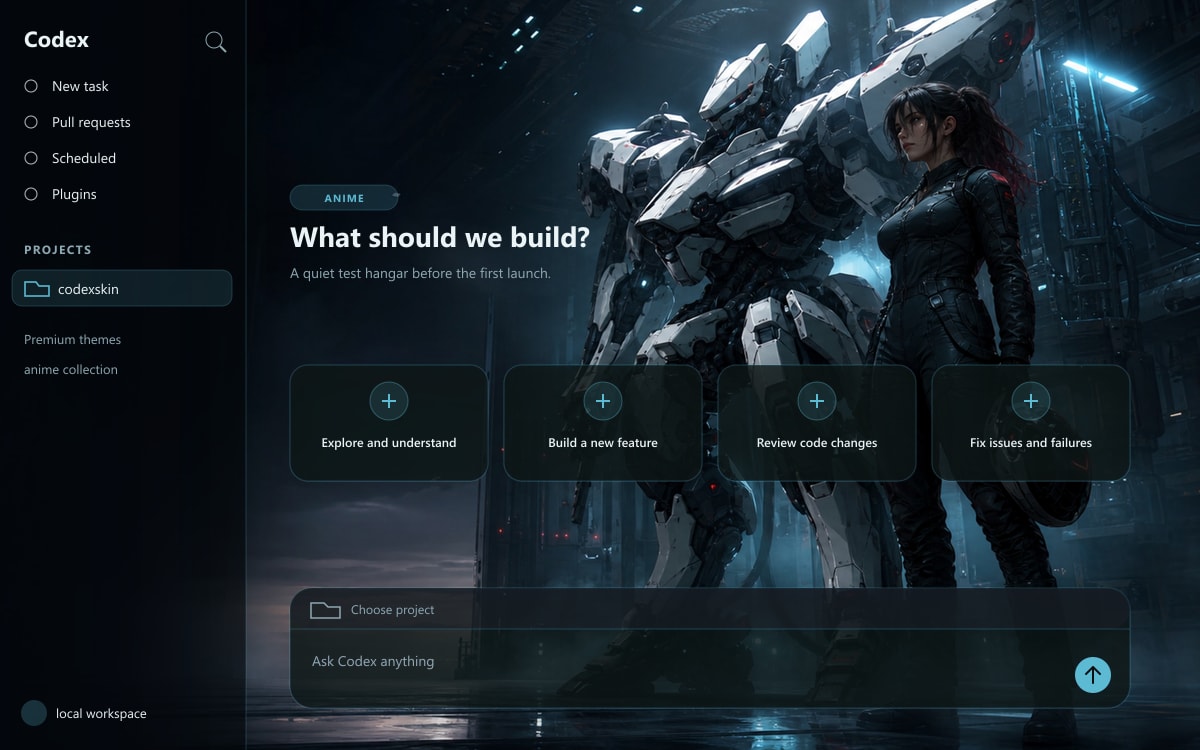 Mecha Dawn Academy applied to Codex Desktop
